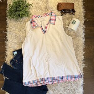 EUC Talbots Sleeveless Collared Tank Top with Madras Trim XL